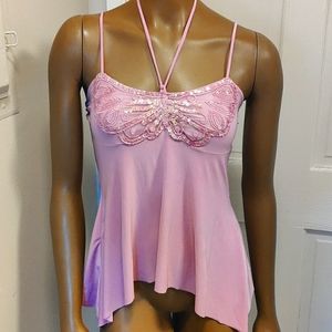 Y2K Pink Butterfly Sequin Top